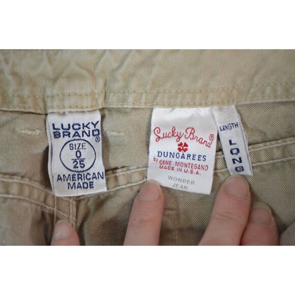 Lucky Brand Dungarees Wonder Jeans Women's 0/25 Long Length Tan Distressed Jeans - Picture 5 of 13